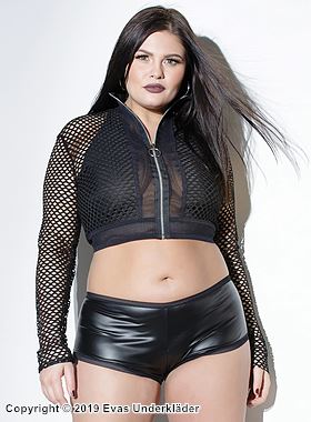 Avlingstopp, nett, lange ermer, glidelås på forsiden, plus size